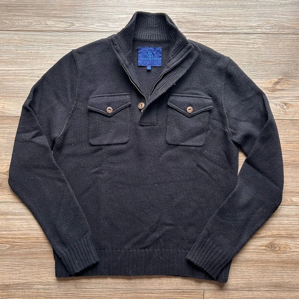 Martin + Osa | Quarter Zip Wool Sweater in Black (Medium) - Picture 1 of 10